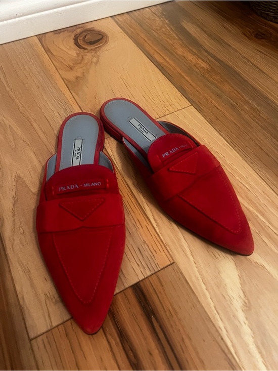 Prada Shoes - Prada Red Suede Pointed Slip-On Mules